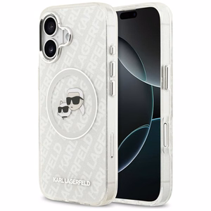 Karl Lagerfeld IML Glitter Karl & Choupette Heads Logo MagSafe iPhone 17 Ümbris - Hall