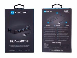 NATEC jaotur USB 3.0 Moth (4 porti, must)
