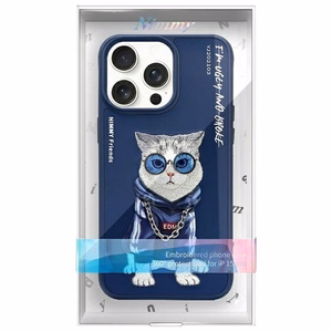 Nimmy Glasses Cool Cat Ümbris jaoks iPhone 15 Pro - Sinine