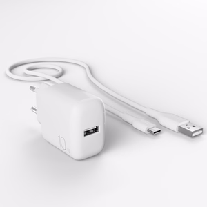 Puro PROLITE 10W USB-A wall laadija + USB-A - USB-C kaabel 1.2m - valge