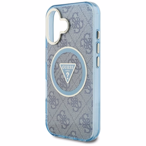 Guess IML Metal Glitter 4G Circle Triangle MagSafe Ümbris jaoks iPhone 16 - Sinine