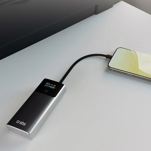 SBS 10000mAh PD 20W Powerbank with LCD Display and Built-in USB-C Cable - Gray