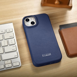 Чехол iCarer CE Premium Leather Folio для iPhone 14 Plus магнитный с откидной крышкой MagSafe синий