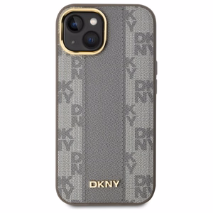 DKNY Leather Checkered Mono Pattern MagSafe iPhone 15 Plus Ümbris - Beige