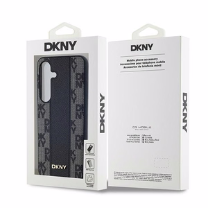 DKNY Leather Checkered Mono Pattern MagSafe ümbris jaoks Samsung Galaxy S24+ - must