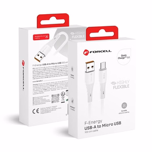 Kaabel USB A to Micro USB Forcell F-Energy QC3.0 2,4A 18W Silikoon 1 m C341 valge