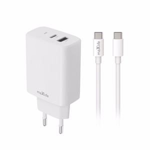 Maxlife MXTC-10-30AC PD QC charger 1x USB-C 1x USB 30W white + USB-C - USB-C cable 60W