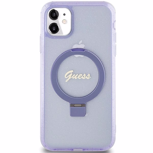 Guess Ring Stand Script Glitter MagSafe ümbris jaoks iPhone 11 / Xr - lilla