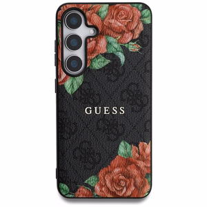 Guess Leather 4G Flowers Print Metal Classic Logo MagSafe Ümbris jaoks Samsung Galaxy S25 - must