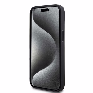 DKNY Leather Checkered Mono Pattern & Printed Stripes Чехол для iPhone 15 Plus / 14 Plus - чёрный
