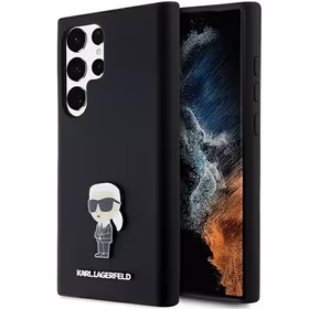 Karl Lagerfeld Silicone Ikonik Metal Pin ümbris jaoks Samsung Galaxy S23 Ultra - must
