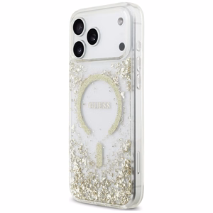 Guess Resin Bottom Glitter MagSafe ümbris mudelitele iPhone 18 Pro Max / 17 Pro Max, kuldne