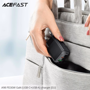 Acefast A98 Network Laadija GaN USB-A / USB-C PD 30W - must