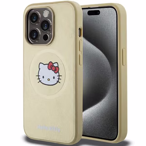 Hello Kitty Leather Kitty Head MagSafe ümbris jaoks iPhone 15 Pro - kuldne