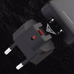 Dudao A65Q 65W GaN Дорожное зарядное устройство USB-A USB-C PD ультратонкое EU US - чёрный