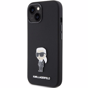 Karl Lagerfeld Silicone Ikonik Metal Pin ümbris jaoks iPhone 15 - must
