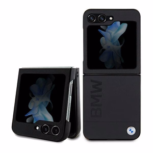 BMW Leather Hot Stamp ümbris jaoks Samsung Galaxy Z Flip 5 - must