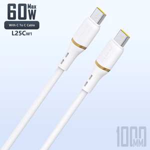 Dudao L25C USB-C - USB-C Silicone Kaabel 60W 1m - valge