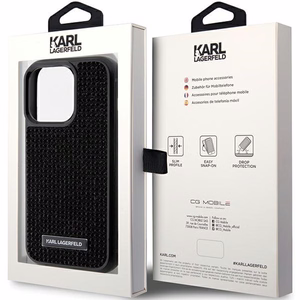 Karl Lagerfeld Rhinestone Logo Metal Plate ümbris jaoks iPhone 15 Pro - must