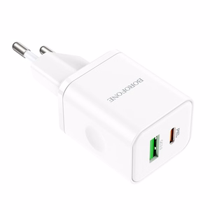Borofone Wall Laadija BN7 - USB + Type C - QC 3.0 PD 20W valge