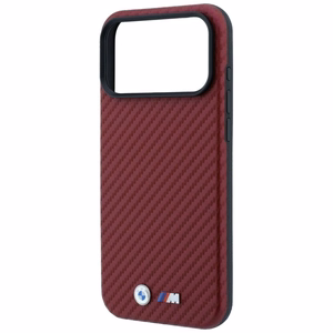 BMW kaitseümbris seadmele iPhone 18 Pro / 17 Pro: (Carbon Metal Logo), MagSafe'iga ühilduv, värv: bordoopunane