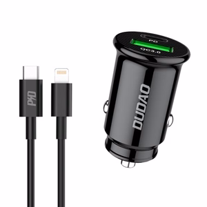Autolaadija Dudao R3PRO must (1xUSB / 1xUSB-C / 18W) + Type-C / Lightning kaabel