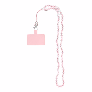 CRYSTAL DIAMOND Phone lanyard, Phone pendant / cord length 74cm (37cm in the loop) / on neck - lite roosa