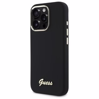Guess Silicone Script Metal Logo & Frame Ümbris jaoks iPhone 16 Pro Max - must