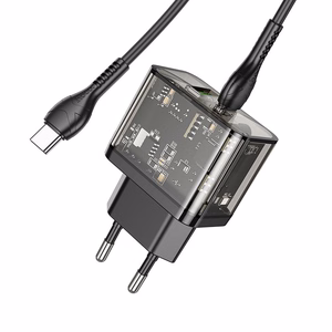 Phone Laadija Hoco USB A + USB C QC3.0 PD 3A 20W + Kaabel USB C to USB C N34 transparnent