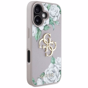 Guess Grained Roses Big 4G Logo iPhone 16 Ümbris - Lilla