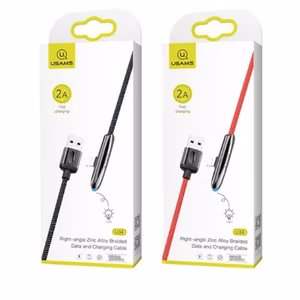 USB kaabel USAMS SJ362 - U34 punane Lightning 120cm (90 kraadi nurk / LED indikaator)