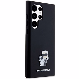 Karl Lagerfeld Silicone Karl&Choupette Metal Pin ümbris jaoks Samsung Galaxy S24 Ultra - must