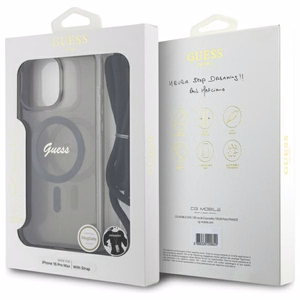 Guess Crossbody Cord Script MagSafe Ümbris jaoks iPhone 16 Pro Max - must
