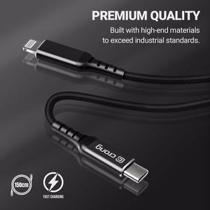 Crong Armor Link MFi USB-C–Lightning kaabel, 1.5 m, 3 A, must