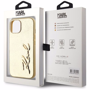 Karl Lagerfeld Wrinkled Metal Signature iPhone 15 Ümbris - Kuldne