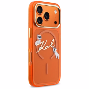 Karl Lagerfeld IML Choupettes Karl Script Logo MagSafe Ümbris for iPhone 17 Pro Max - oranž
