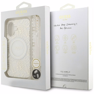 Guess IML Flowers Electro Pearl Strap MagSafe ümbris jaoks iPhone 17 - valge