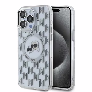 Karl Lagerfeld IML Monogram Karl & Choupette Head MagSafe iPhone 15 Pro Ümbris - Clear