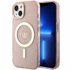 Guess GUHMP14MHCMCGP iPhone 14 Plus 6.7" roosa/roosa hardcase Glitter kuldne MagSafe