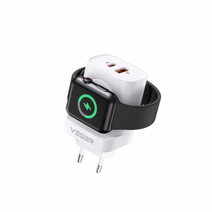 Phone laadija VEGER USB A + Typ C + juhtmevaba laadija compatible with Apple Watch PD QC3.0 3A 25W W002E valge
