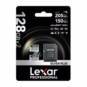 Lexar High-Performance Silver Plus microSDXC 2x128GB mälukaartide komplekt + adapter