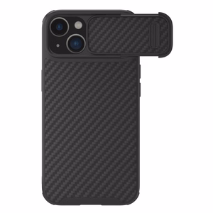 Nillkin sünteetilisest kiust S ümbris iPhone 14 ümbris koos kaamerakattega, must