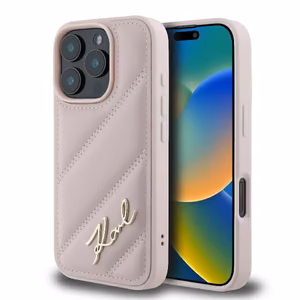 Karl Lagerfeld Quilted Signature iPhone 16 Pro Ümbris - Roosa