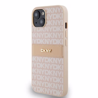 DKNY Leather Mono Stripe & Metal Logo ümbris jaoks iPhone 15 / 14 / 13 - roosa