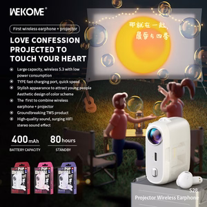 WEKOME S28 Pop Digital Series Bluetooth 5.3 TWS juhtmevabad kõrvaklapid laadimiskarpi sisseehitatud projektori ja 5 projektorislaidiga, valged