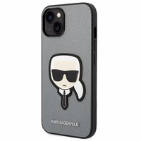 Karl Lagerfeld Saffiano Karl's Head Patch ümbris jaoks iPhone 14 - hõbedane