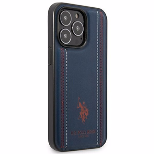US Polo USHCP14XPFAV Leather Stitch ümbris seadmele iPhone 14 Pro Max 6.7", tumesinine