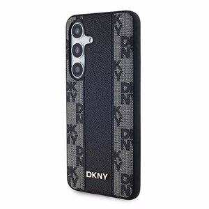 DKNY Leather Checkered Mono Pattern MagSafe ümbris jaoks Samsung Galaxy S24+ - must