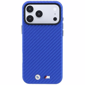 BMW kaitseümbris seadmele iPhone 18 Pro / 17 Pro: (Carbon Metal Logo), MagSafe'iga ühilduv, värv: sinine