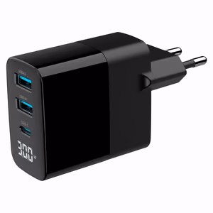 Gembird TA-UC-PDQC30LCD-BK-02 mobiilseadme laadija universaalne must AC kiirlaadimine siseruumidesse
